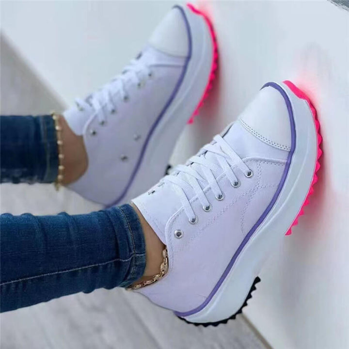 "Vadderade dammode sneakers, tjock sula, komfort, olika färger för arbete och fritid."