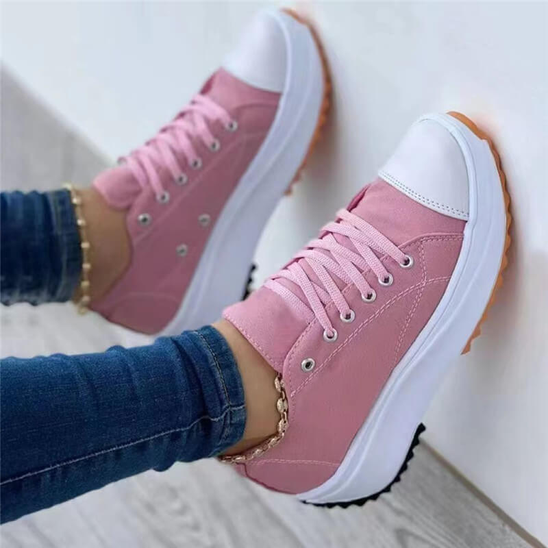 "Vadderade dammode sneakers, tjock sula, komfort, olika färger för arbete och fritid."