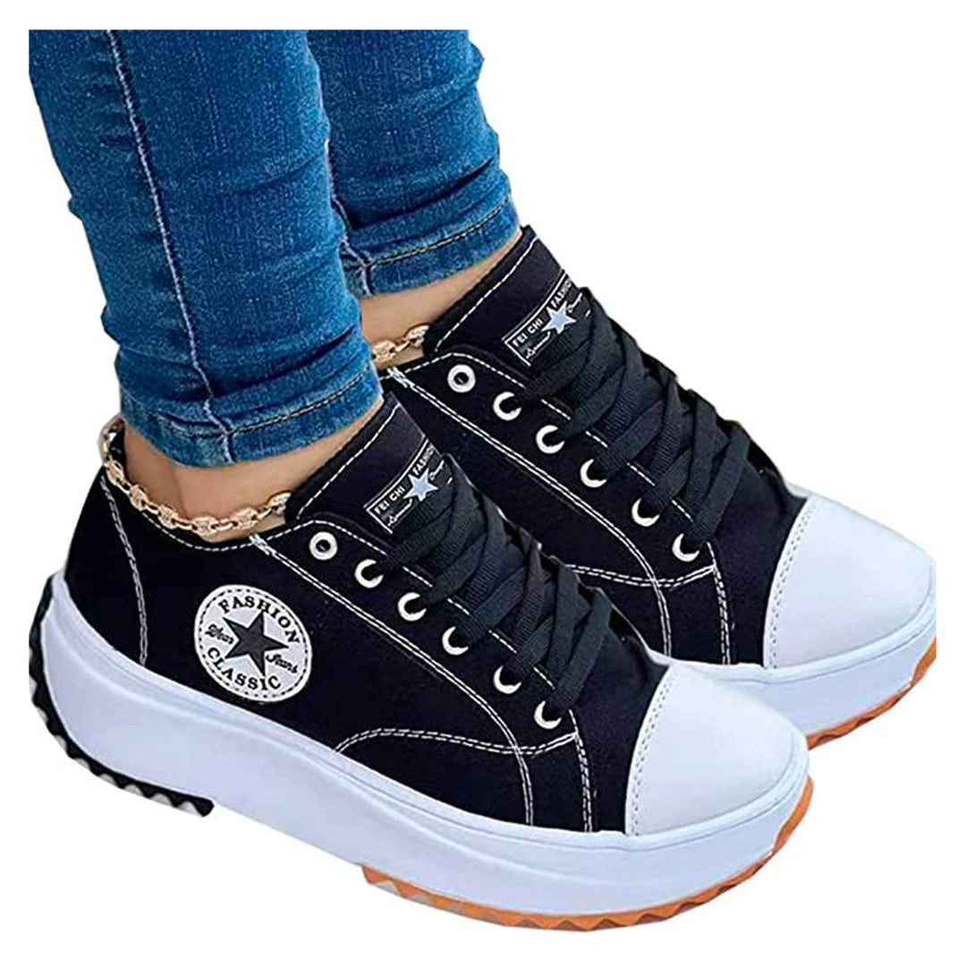 "Vadderade dammode sneakers, tjock sula, komfort, olika färger för arbete och fritid."