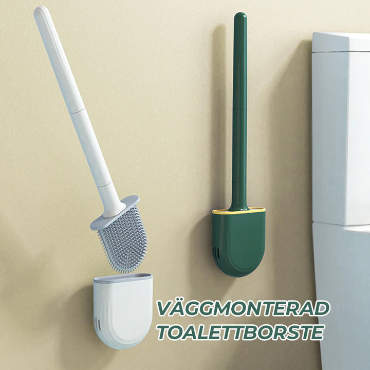 "Väggmonterad toalettborste med vit, TPR-borsthuvud. Elegant design för modern badrumsinredning. Effektiv rengöring."