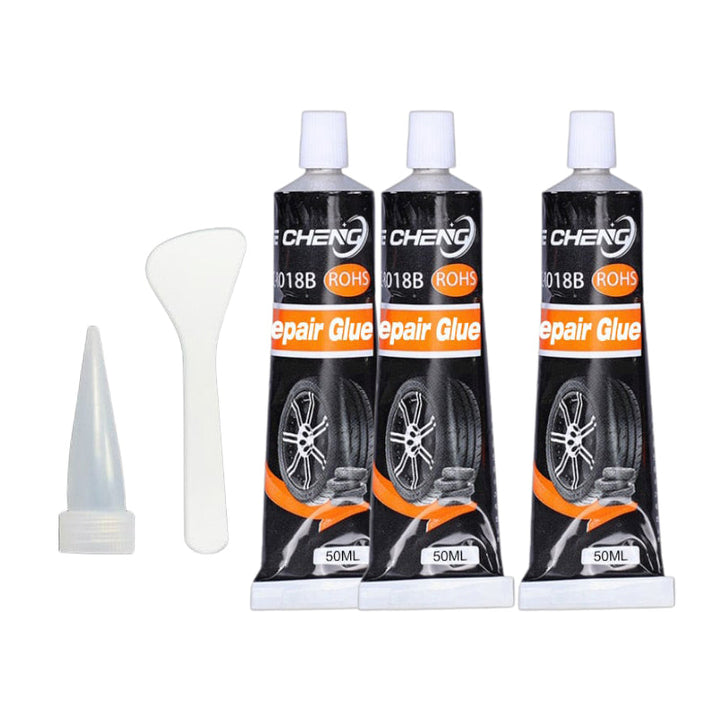 "Vattenfast däckreparationslim i tub, grått silikongummimaterial, perfekt för bil-, cykel- och motorcykeldäck."