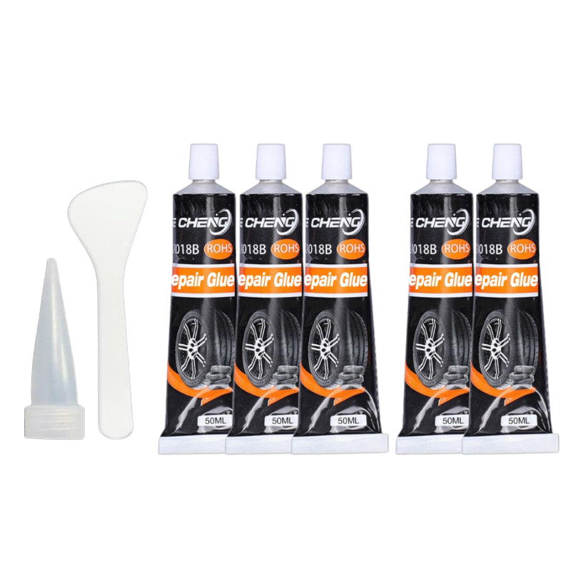 "Vattenfast däckreparationslim i tub, grått silikongummimaterial, perfekt för bil-, cykel- och motorcykeldäck."