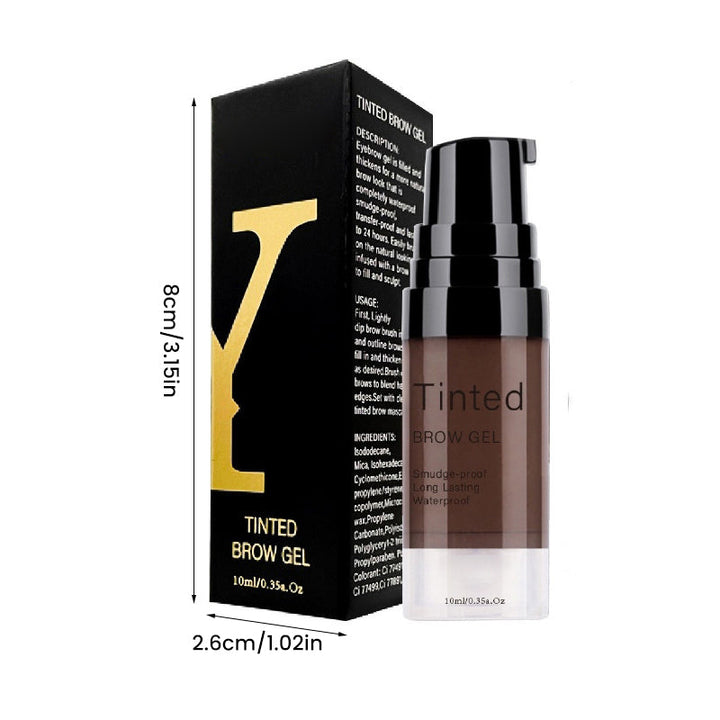 "Vattenfast ögonbrynsgel i elegant förpackning, långvarig form och semi-permanent färg, finns i flera nyanser."