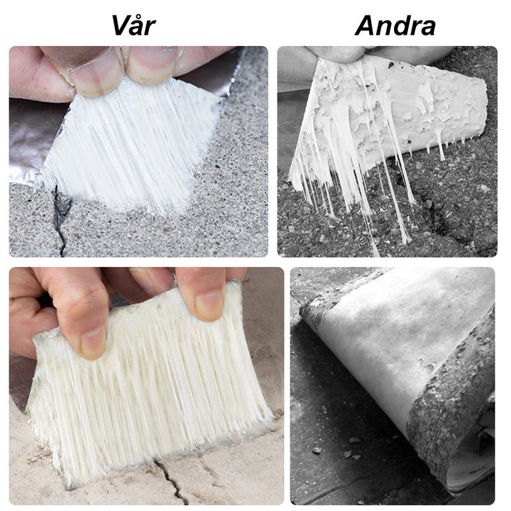 "Vattentät butyl aluminiumtejp; silverfärgad, hållbar, perfekt för bygg och förslutning, motståndskraftig mot väder."