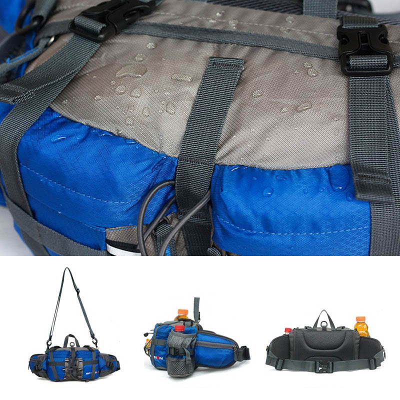 "Vattentät midjeväska för män i friluftsliv, hållbar nylon, flera fack, svarta och gröna detaljer, bär runt midjan."