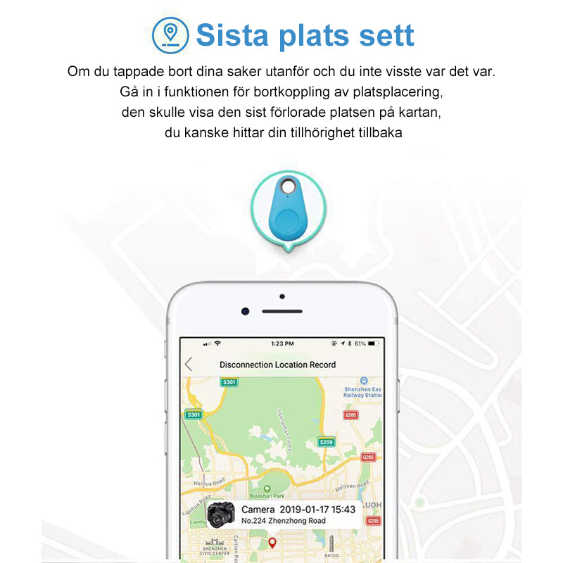 "Vattentät, smidig Bluetooth-spårare för husdjur, kompakt och bärbar design i svart, vit, rosa, grön och blå."