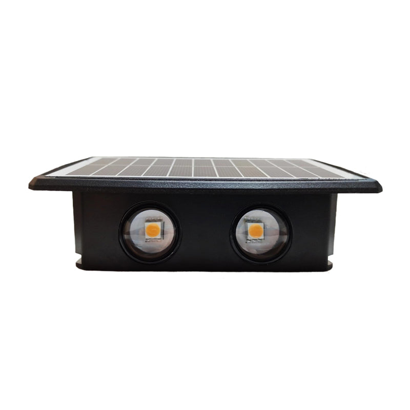 "Vattentät solar utomhus vägglampa med två ljuslägen, lyser uppåt och nedåt. Perfekt för trädgård eller uteplats."