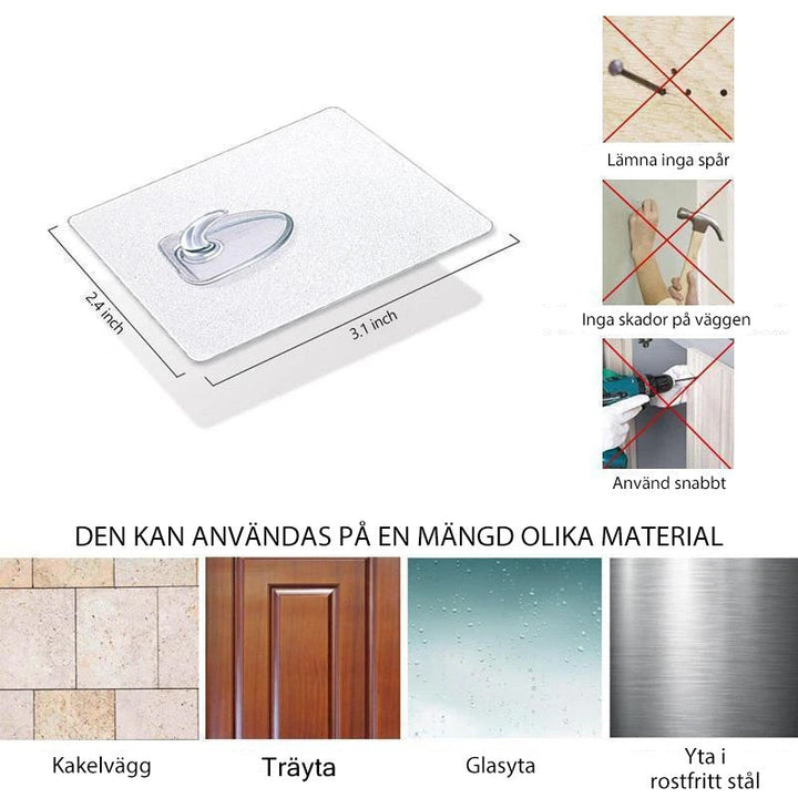 "Vattentät transparent krok med hög bärförmåga, elegant och osynlig, idealisk för hem och platta ytor, slitstark design."