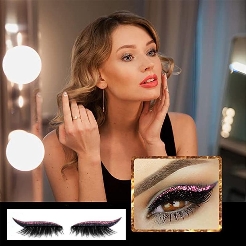 "Vattentäta, återanvändbara eyeliner- och ögonfransdekaler i olika färger, elegant design för kreativ makeup."