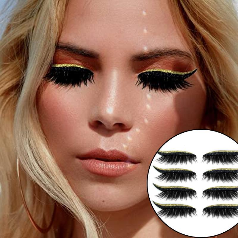 "Vattentäta, återanvändbara eyeliner- och ögonfransdekaler i olika färger, elegant design för kreativ makeup."