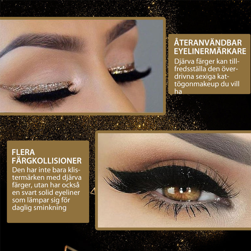 "Vattentäta, återanvändbara eyeliner- och ögonfransdekaler i olika färger, elegant design för kreativ makeup."