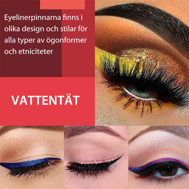 "Vattentäta, återanvändbara eyeliner- och ögonfransdekaler i olika färger, elegant design för kreativ makeup."
