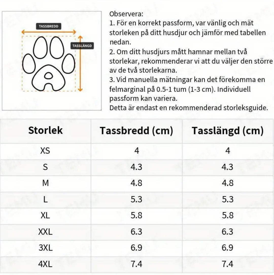"Vattentäta hundskor med halkfri sula och reflekterande detaljer ger trygghet och stil för alla väderlekar."
