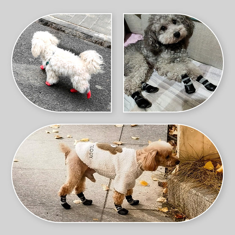 "Vattentäta hundskor med halkfri sula, slitstarkt material. Perfekta för säkra utomhusäventyr i alla väder."