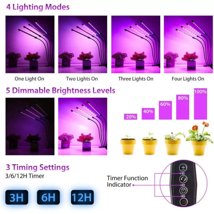 Växtlampa med 4 Flexibla LED - lysrör – Förbättra Växttillväxt och Hälsa Inomhus - Glowseva