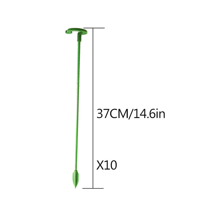 Växtstödsinsats i grönt, robust stålkärna med plastskydd, designad för utomhusbruk i trädgård för stabilitet.