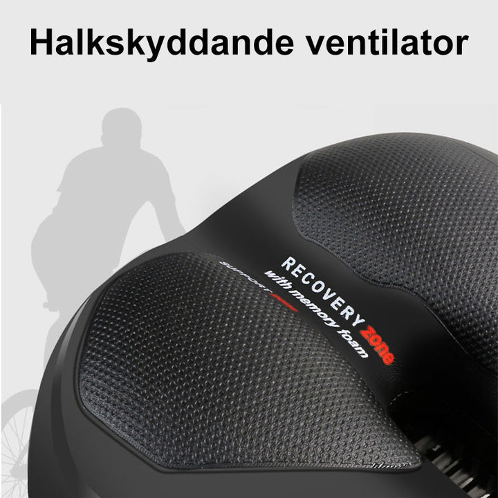 "Ventilerande cykelsadel svart, för herr och dam, stötdämpande med ergonomisk design och memory foam-fyllning."