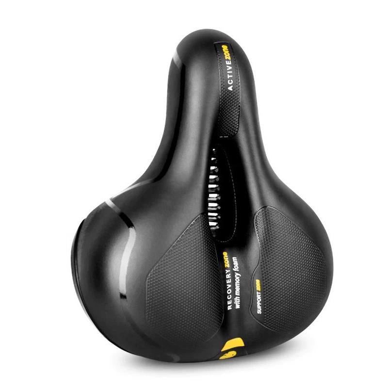 "Ventilerande cykelsadel svart, för herr och dam, stötdämpande med ergonomisk design och memory foam-fyllning."