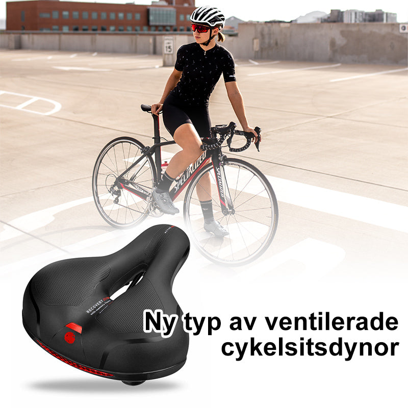 "Ventilerande cykelsadel svart, för herr och dam, stötdämpande med ergonomisk design och memory foam-fyllning."