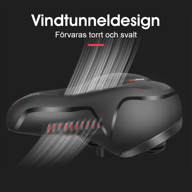 "Ventilerande cykelsadel svart, för herr och dam, stötdämpande med ergonomisk design och memory foam-fyllning."