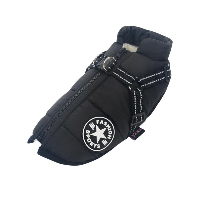 Vindtät vattentät hundjacka, röd med fleecefoder och reflexdetaljer, perfekt för skydd mot regn och kallt väder.