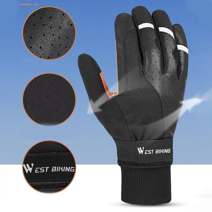 "Vinterhandskar för cykel, herr, vattenavvisande, svart polyester med fleecefoder, reflexband och pekskärmtips"