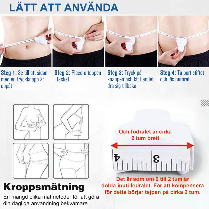 "Vit automatiskt rullband för kropps- och omkretsmätning, ergonomisk design för exakt midja och kroppsdelmätning."