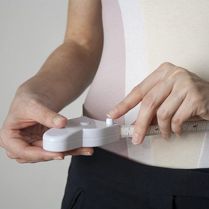 "Vit automatiskt rullband för kropps- och omkretsmätning, ergonomisk design för exakt midja och kroppsdelmätning."
