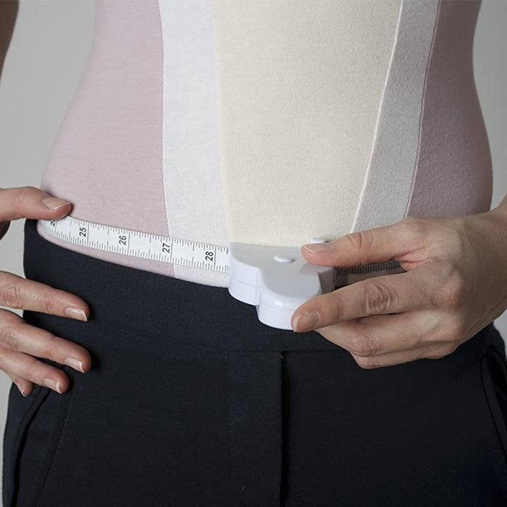 "Vit automatiskt rullband för kropps- och omkretsmätning, ergonomisk design för exakt midja och kroppsdelmätning."