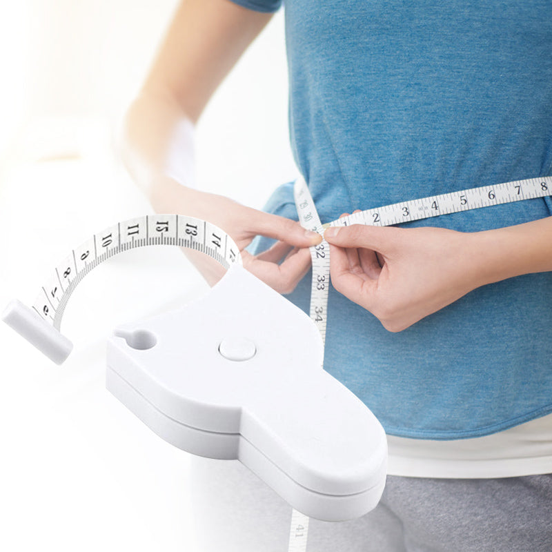 "Vit automatiskt rullband för kropps- och omkretsmätning, ergonomisk design för exakt midja och kroppsdelmätning."