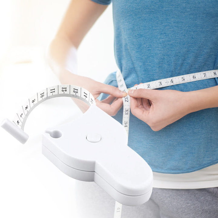"Vit automatiskt rullband för kropps- och omkretsmätning, ergonomisk design för exakt midja och kroppsdelmätning."