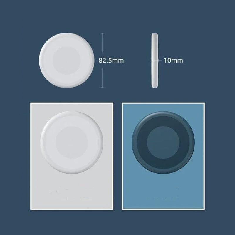 "Vit och blå mini multifunktionell förvaringsbox för digitala prylar med flera kablar och inbyggt telefonställ."