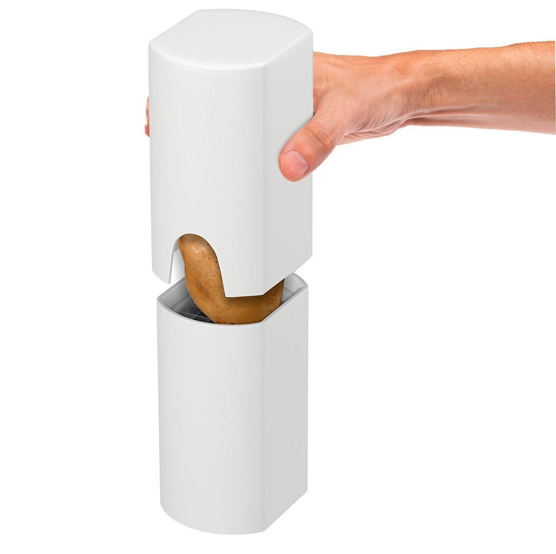 "Vit potatisflis maskin i ABS för köket, säker design, skapar enkelt pommes frites och potatisvåfflor."
