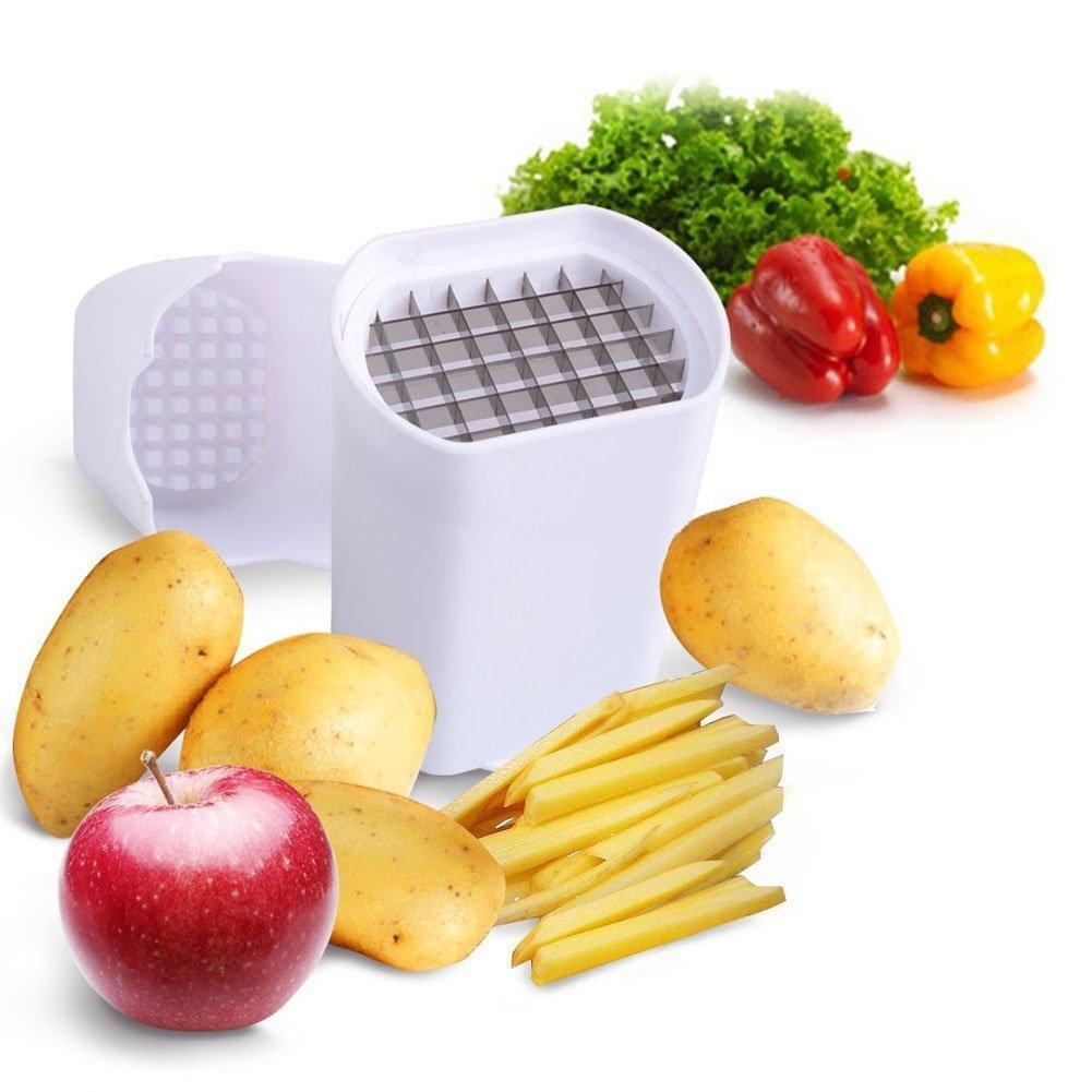 "Vit potatisrivare i ABS-material för enkel och snabb matberedning. Perfekt för att göra pommes frites och potatisvåfflor."