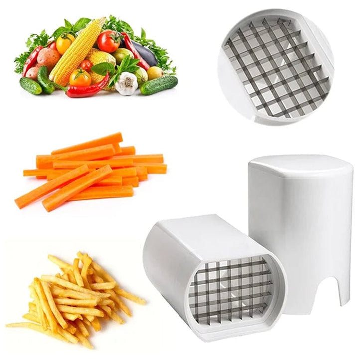 "Vit potatisrivare i ABS-material för enkel och snabb matberedning. Perfekt för att göra pommes frites och potatisvåfflor."