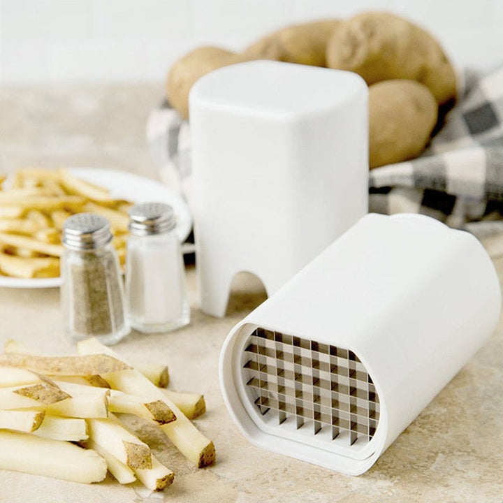 "Vit potatisrivare i ABS-material för enkel och snabb matberedning. Perfekt för att göra pommes frites och potatisvåfflor."