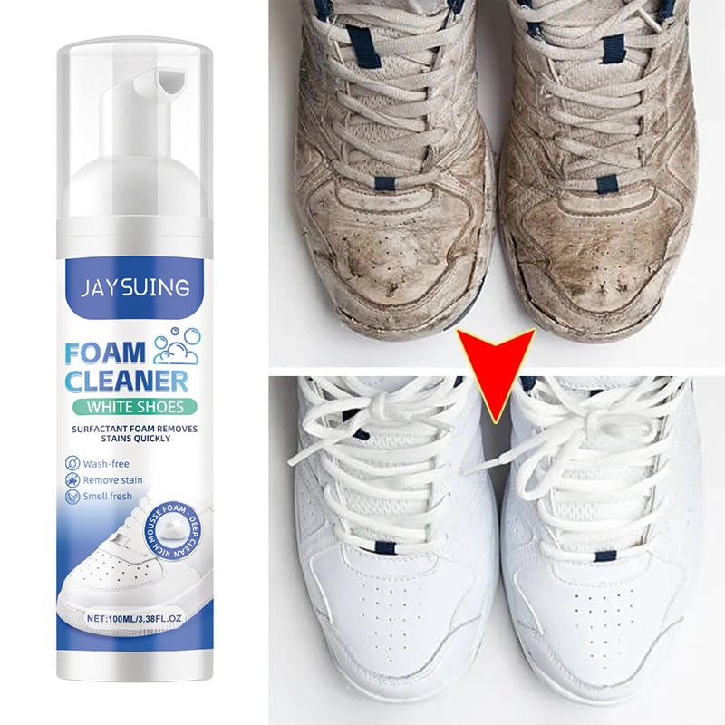 "Vit skumrengörare för sneakers och skor, kraftig och skonsam. Effektiv skumformel för djup rengöring av känsliga material."