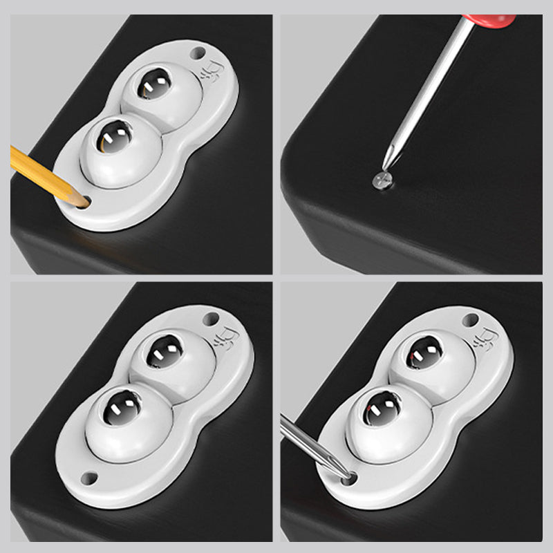 "Vita och svarta självhäftande mini 360° gummihjul; idealiska för enkel förflyttning av möbler och lådor i hemmet."