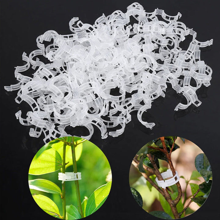 "Vita växtstödsklämmor i plast för trädgård, 7 cm långa, håller plantor upprätt och skyddar stjälkar, idealiska för tomater."