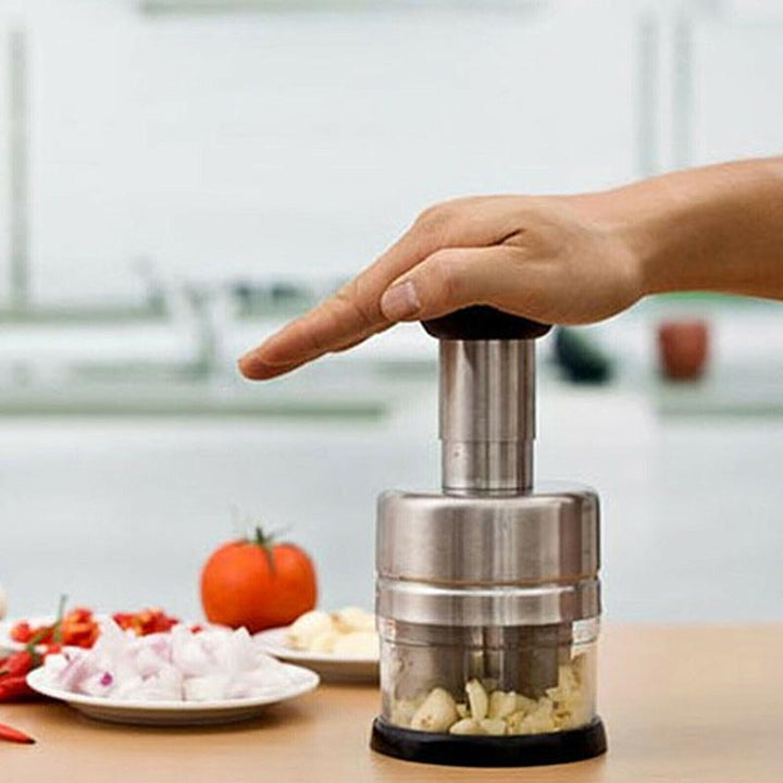 "Vitlökshackare i rostfritt stål för effektiv matlagning med innovativ design, perfekt för precis och snabb hackning i köket.