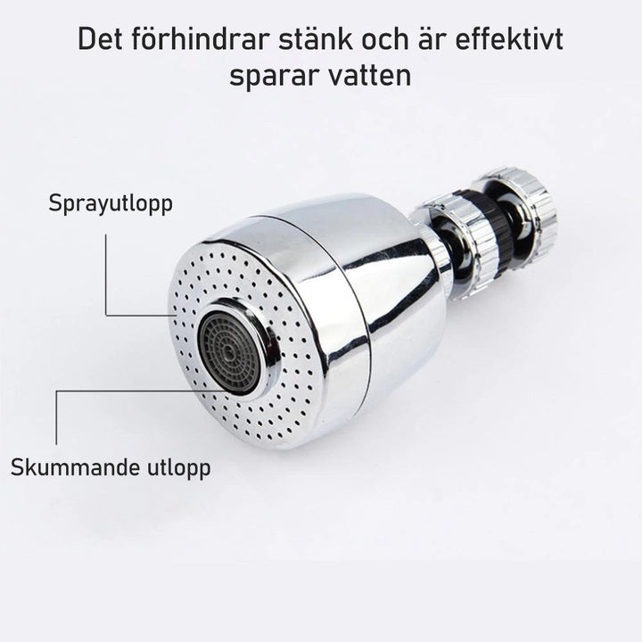 "Vridbar vattenbesparande kranmunstycke, 360°, silver, kök/badrum, justerbar vattenflöde för enkel rengöring"