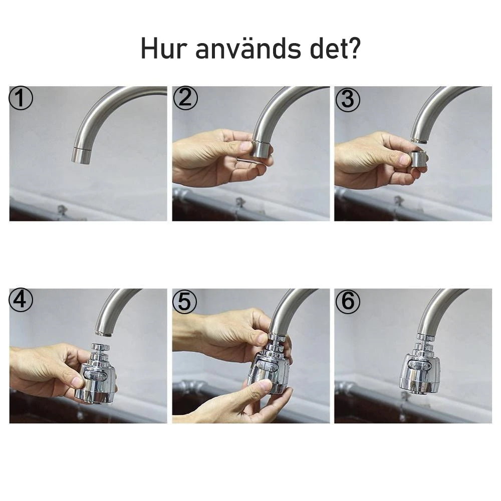 "Vridbar vattenbesparande kranmunstycke, 360°, silver, kök/badrum, justerbar vattenflöde för enkel rengöring"