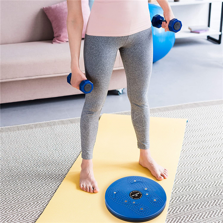 "Waist Twister FitPro, rund platta för hemmabruk i blå nyans, hjälper till att skulptera midjan och tona kroppen."